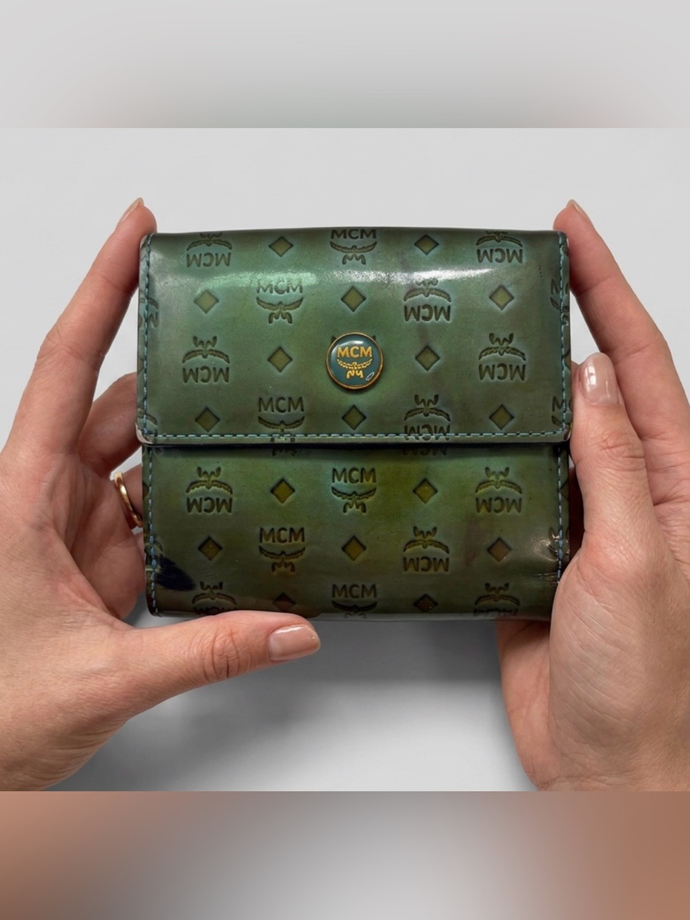 MCM Vintage Olive Green Visetos monogram leather